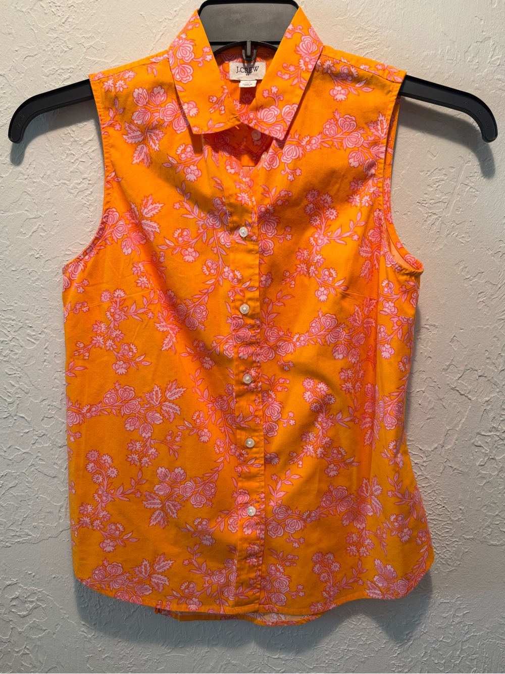 J. Crew Sleeveless Floral Button-Up Top in Orange and Pink